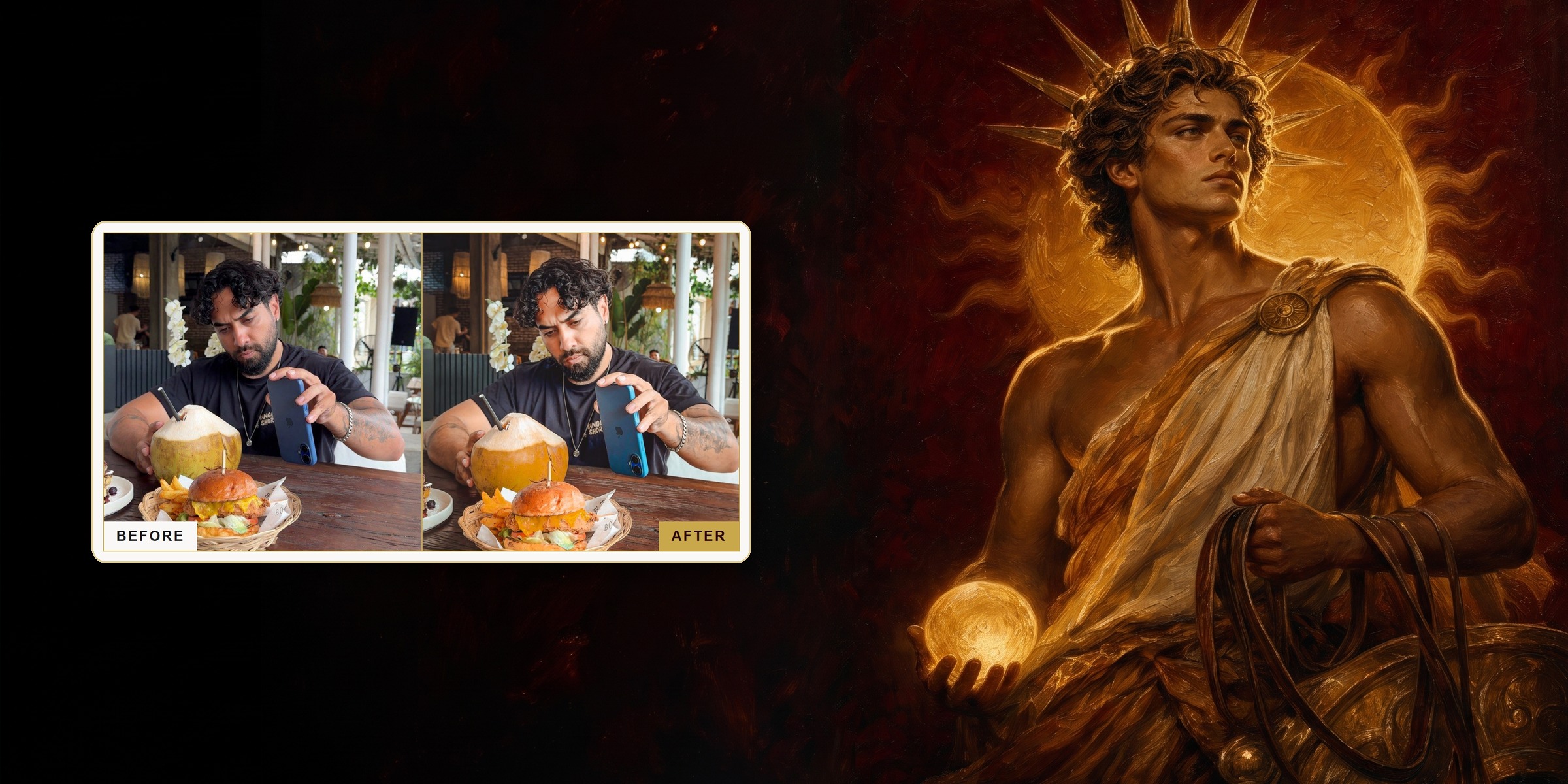 Helios, and a photo before and after one preset