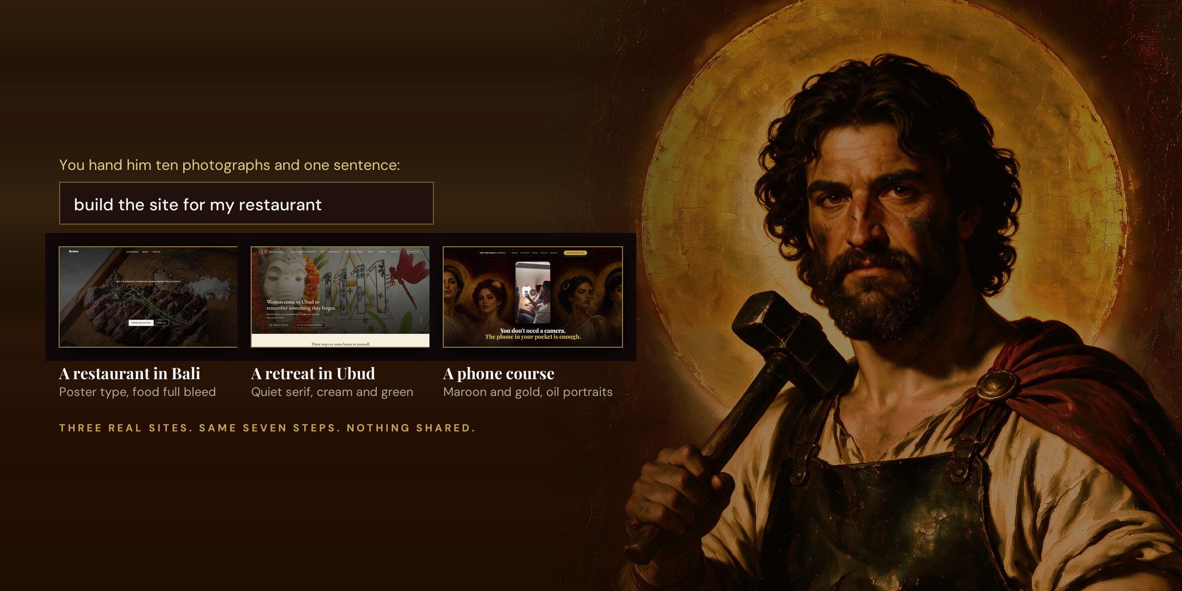 Hephaestus, and three websites built with the same seven steps