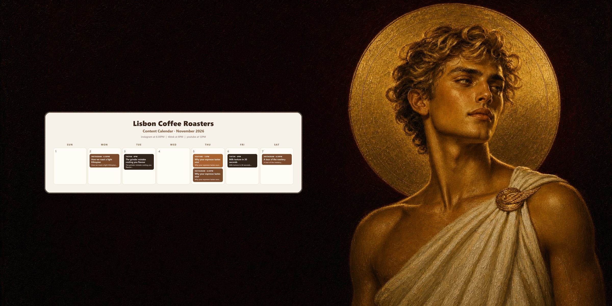 Hermes, and a week of posts laid out as a calendar