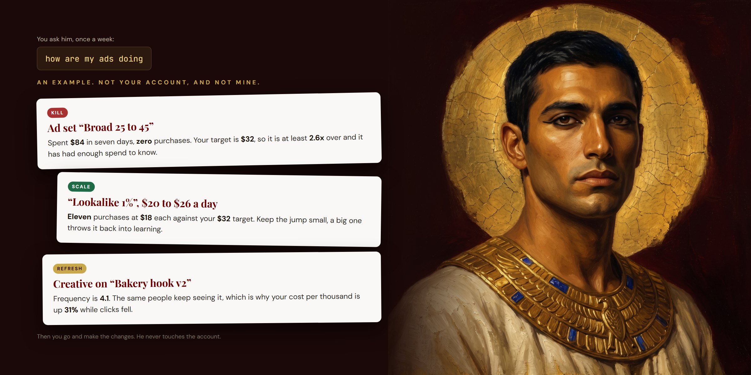 Horus, and an example weekly review of a Facebook ad account