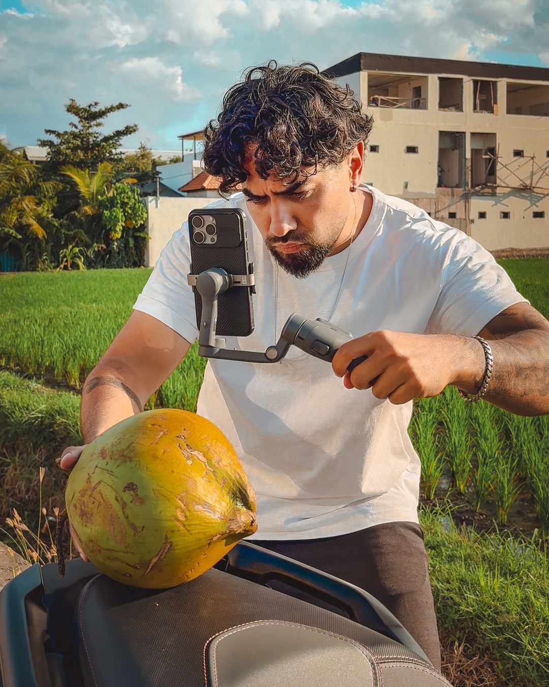 Filming on a phone mounted to a gimbal