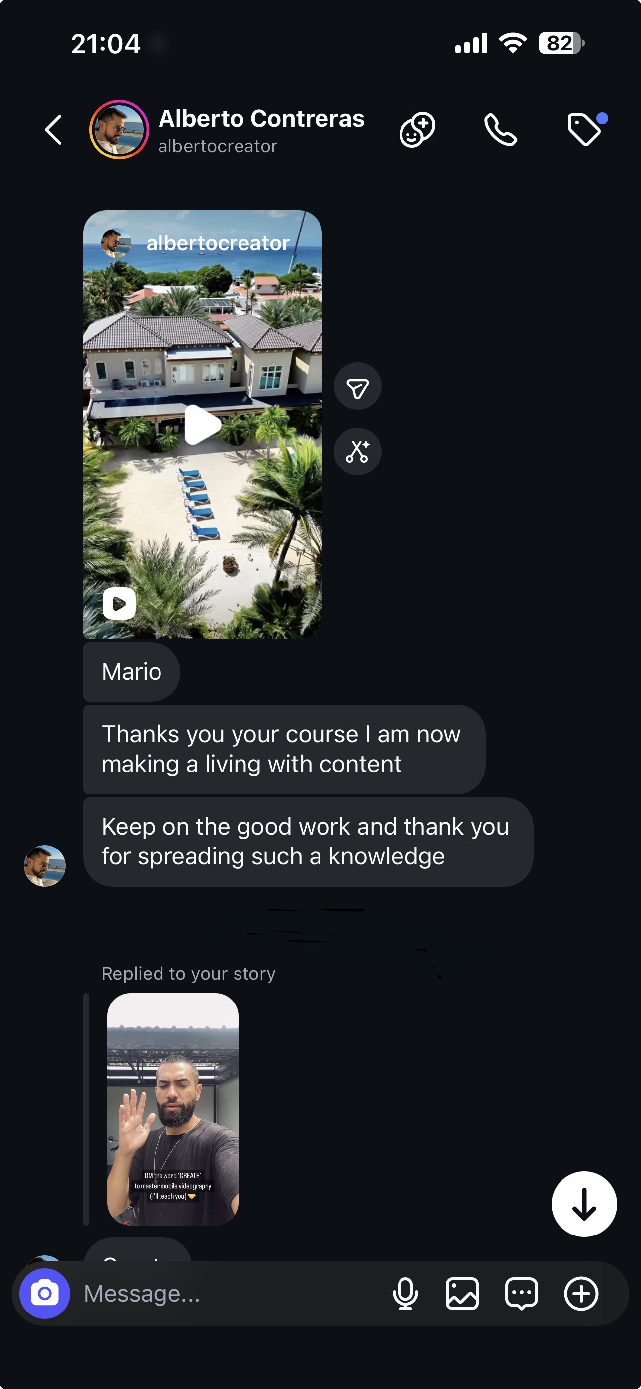DM from Alberto: I am now making a living with content